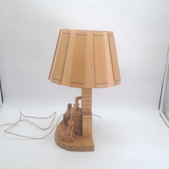 Folk Art Carved Lamp by Amede Godro Quebecois Art - Picture 4 of 11